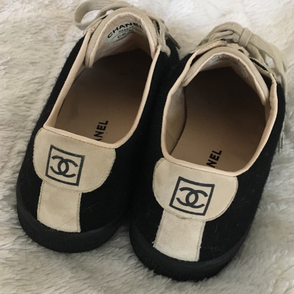 CHANEL Black and Beige Sneakers